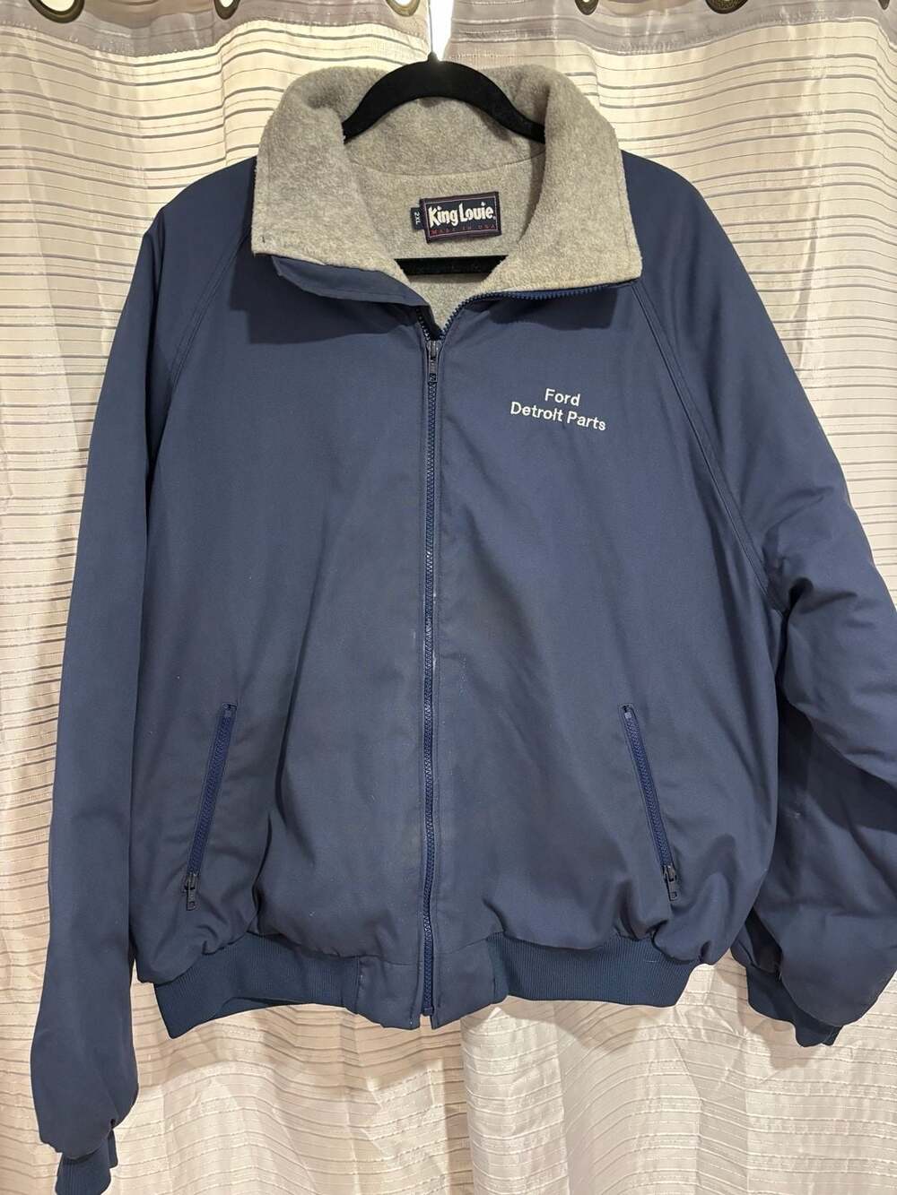 King Louie Jacket Size 2XL Blue Ford Detroit Parts USA Made Fleece Lined
